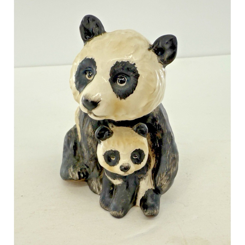 Vintage Goebel Panda‎ Bear Figurine W. Germany 4" Ceramic Mama & Cub Crazing